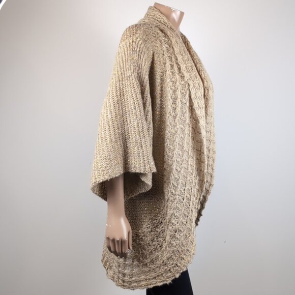Orange Cocoon Cardigan Sweater Open Knit Flare Sleeve Metallic Gold Neutral - Picture 9 of 13